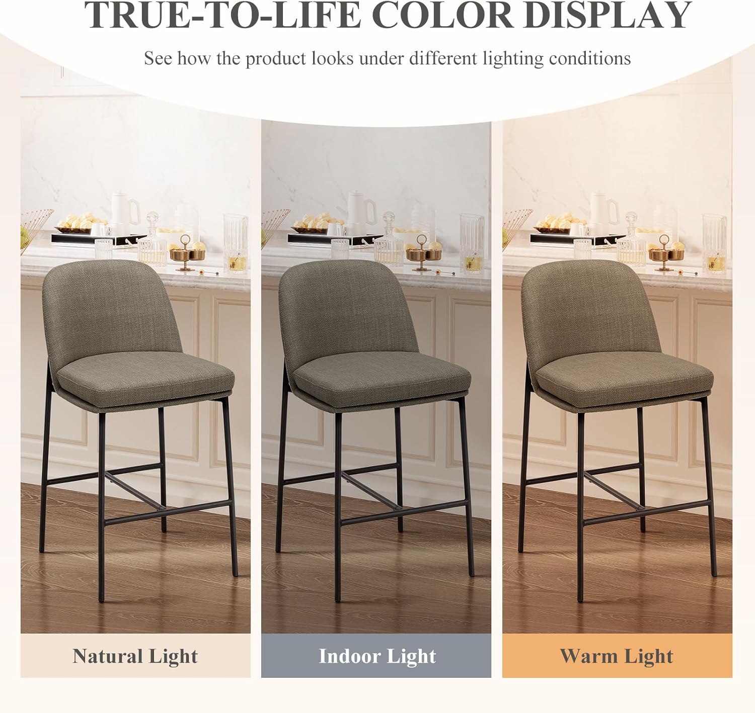 COLAMY Counter Height Bar Stools Set of 2, 25 Inch Modern Fabric Kitchen Island Stools with Back, Upholstered Counter Barstools Armless Bar Chairs with Metal Legs for Island Dining Room Bar,Brown