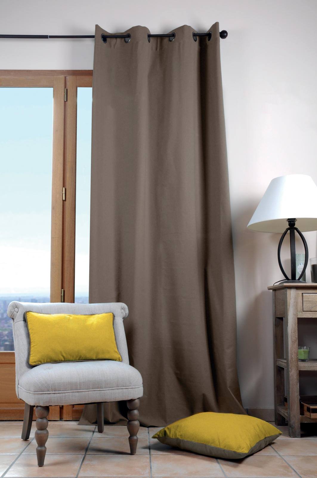 Rideau 135x240 cm Stof Duo Uni coton taupe pour habiller vos fenêtres avec élégance