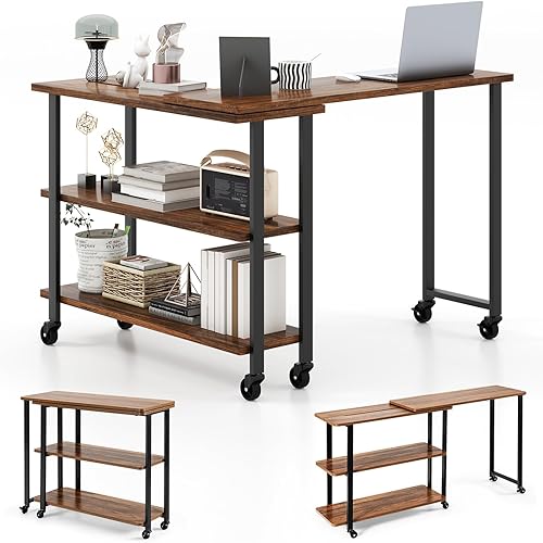 Miniatura 3 de Nightcore - Mesa auxiliar giratoria de 360 para sofá, mesa auxiliar móvil con estantes de almacenamiento de 2 niveles, 6 ruedas, marco de metal