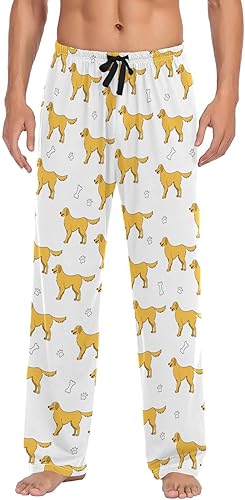 Mens Pajama Pants Golden Retriever Men's Pajama Bottoms Sleep Lounge Pj Pants for Men With Drawstring Pockets S