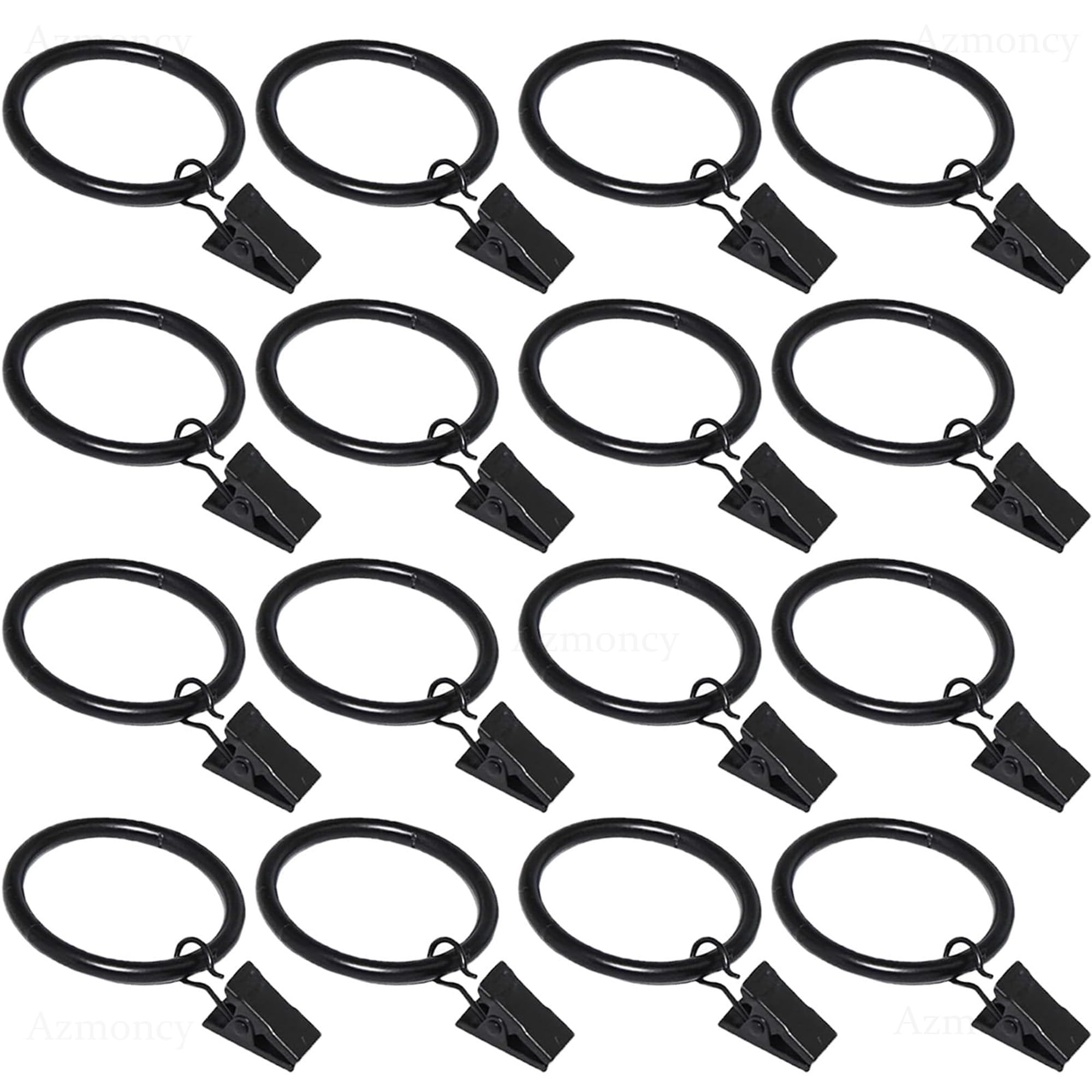 Photo 1 of Azmoncy 16 Pack Curtain Rings with Clips, Black, 1.26 Inch
