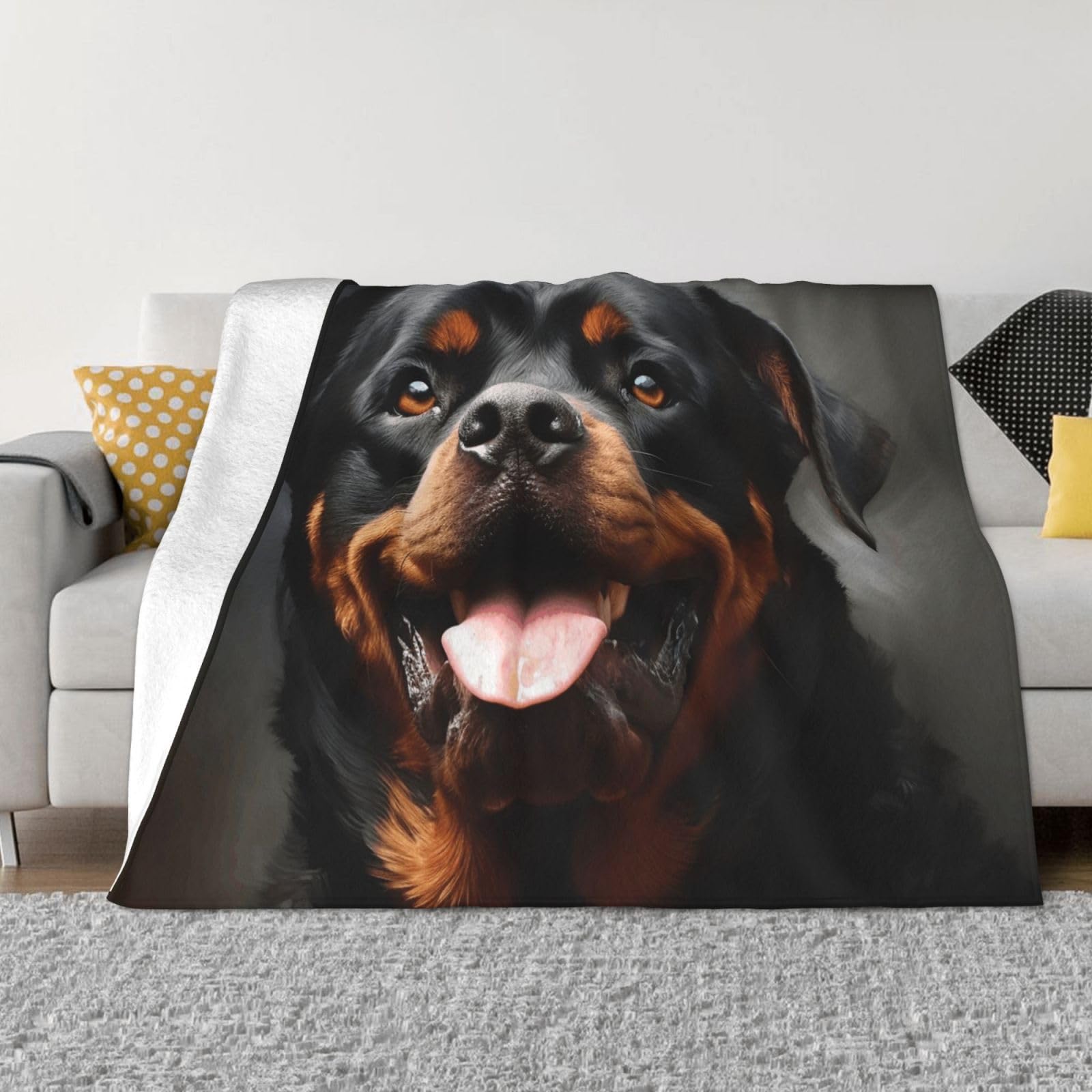 KLOPH Cool Rottweiler Dog Art Throw Blanket 40"x30" Flannel Fluffy Warm Blanket for Couch, Reversible Plush Blankets for Bed, Comfy Fuzzy Blanket for Sofa, Plush Lightweight-Blankets for All Season