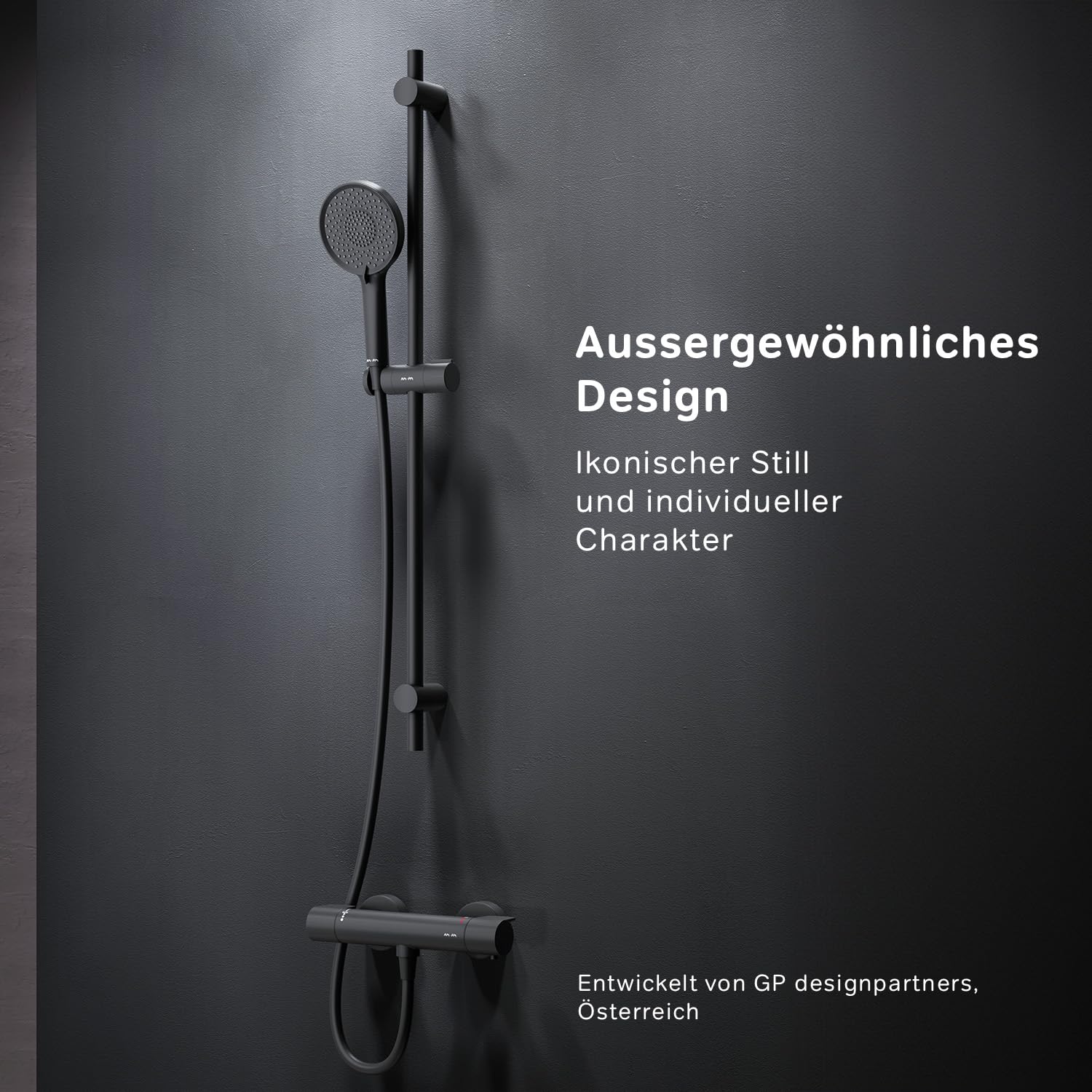 AM.PM X-Joy – Duschset mit Thermostat Schwarz | Duscharmatur mit Thermostat | Brausegarnitur mit Duschstange & Handbrause | Duschkopf 3 Strahlarten | Duschschlauch Antikalk | Rub&Clean | Schwarz Matt