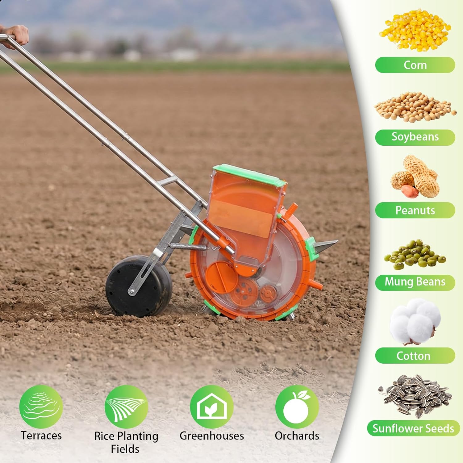 5 Holes Roller Seeding and Fertilizer Applicator Adjustable Depth Manual Seed Planter Fertilizer Machine 33cm Spacing for Soy Peanut Cotton Soybean