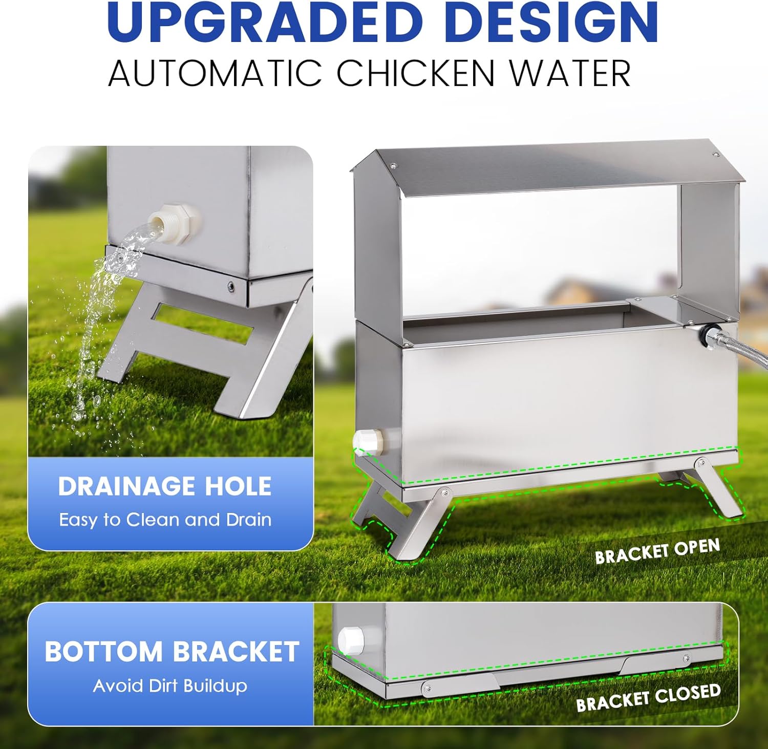 1.6 Gal Automatic Chicken Waterer Stainless Steel Poultry Waterer Dispenser with Float Valve Kit and Bottom Bracket Chicken Waterer Feeder for Hen Duck Goose Turkeys