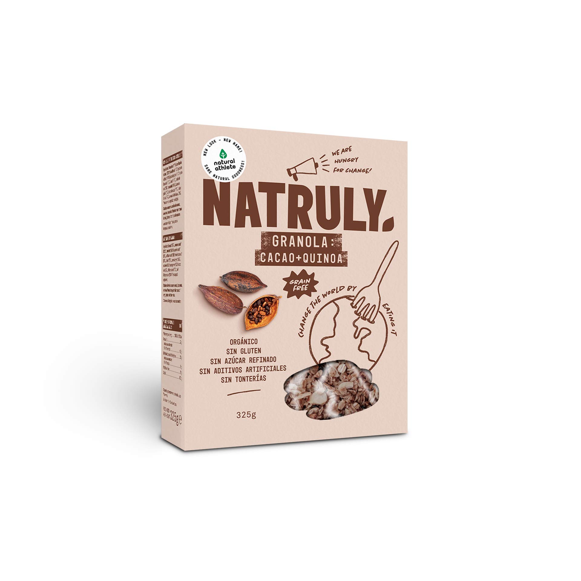 Granola BIO NATRULY, Frutos Secos y Semillas Sin Cereales, Sin Gluten y Sin Azúcar Refinado, Vegana, Sabor Cacao, Coco y Quinoa 325g