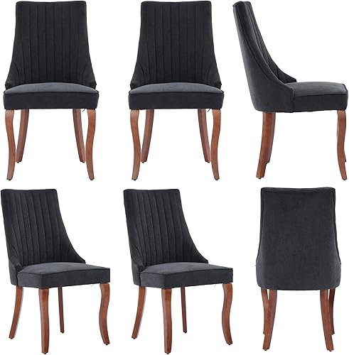 Miniatura 54 de Aoowow Juego de 4 sillas de comedor tapizadas de mezcla de lino, sillas de comedor copetudas con canales para cocina, patas de madera maciza, sillas