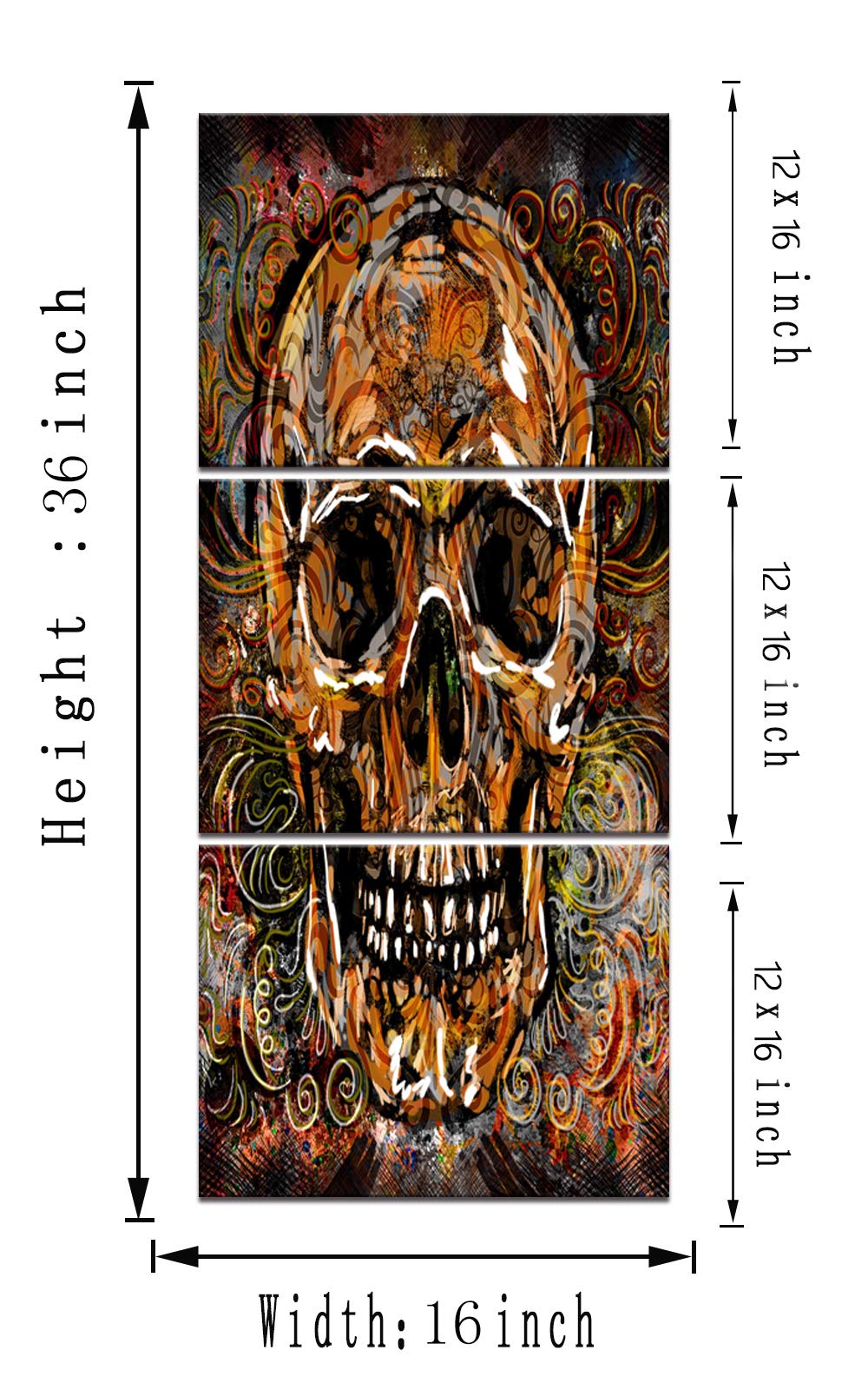 現代アート スカル モチーフ キャンバス絵画 Amazon.co.jp: スカルキャンバスの絵画3パネル垂直 20''Wx42''H : Home
