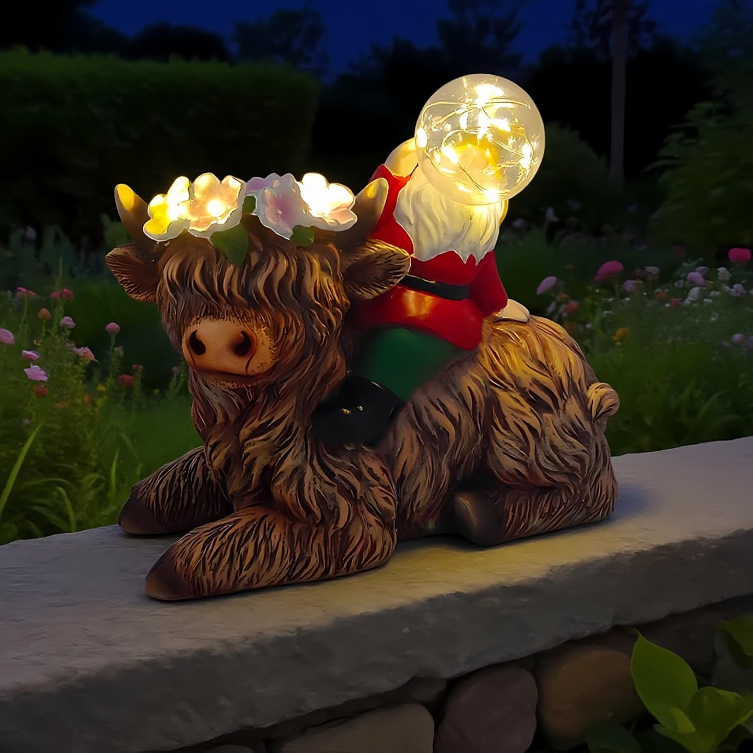 HARUHI Solar Garden Statue LED Outdoor Garden Decor Funny Animal Sculpture for Yard Patio Lawn Weatherproof Resin Birthday Art Gift（Gnome Blowing Bubbles）