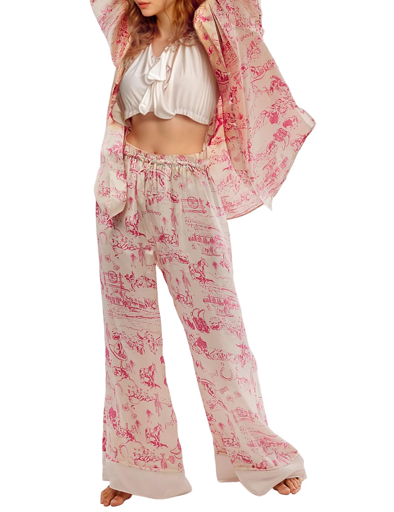 Yimoon Satin Pajama Set for Women Silk Pajamas Set 2 Piece Floral Cute Pj Set