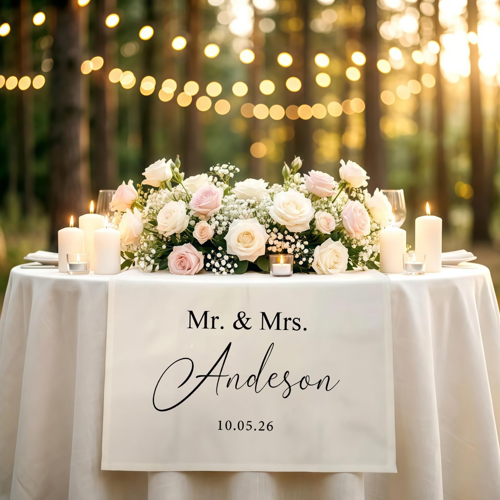 Custom Wedding Table Runner, Personalized Cotton Linen Tablecloth With Name And Date, Rustic Wedding Decorations For Reception, Bridal Shower & Anniversary