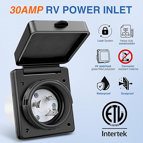 Miniatura 2 de Nilight Receptáculo de 30 amperios para autocaravana, entrada de alimentación de 125 V, con bloqueo giratorio, NEMA L5-30P, lista ETL, cerrado, con