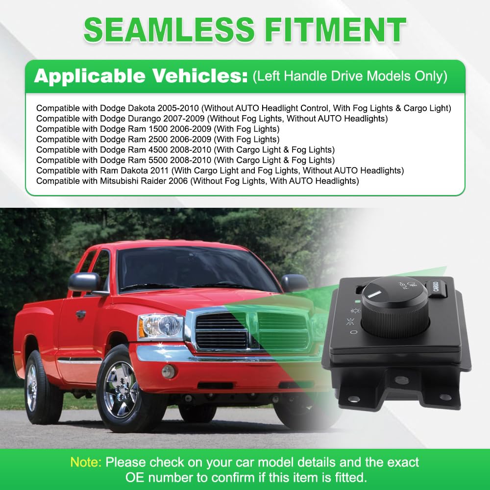 Car Fog Light Control Switche Replacement, Replaces BSS00723, 1AZHS00709, Lamp Control Compatible with Dodge Ram 5500 2008-2010, 6 Pins, 1 pc
