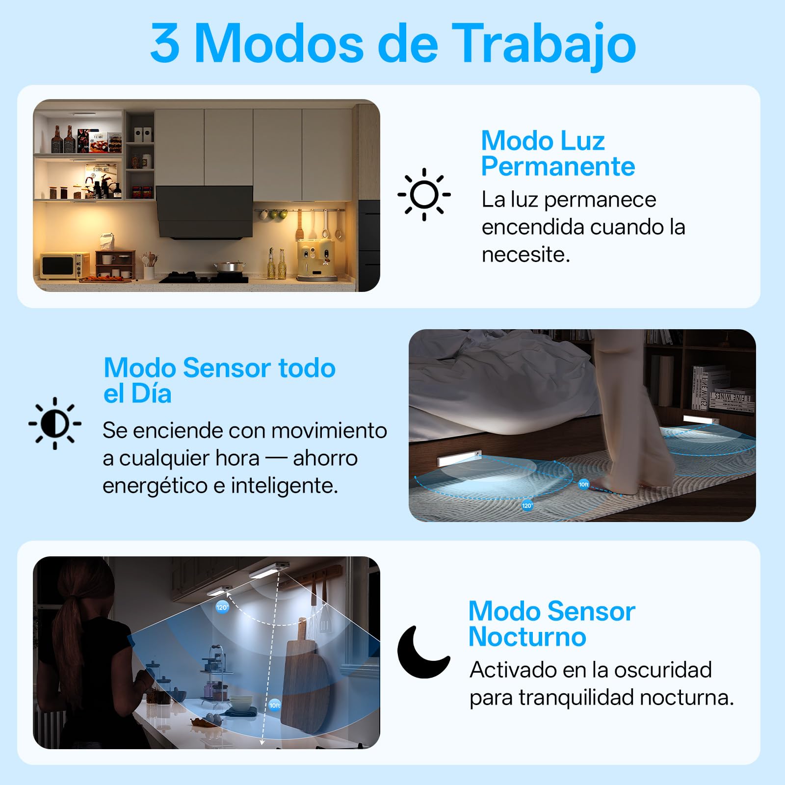 Luz Led con Sensor de Movimiento, Base de Carga, 6 Piezas | 20 cm Luz Armario, Luces Armarios sin Cable, 3 Modos de Funcionamiento 3 Temperatura de Color para Pasillo, Cocina