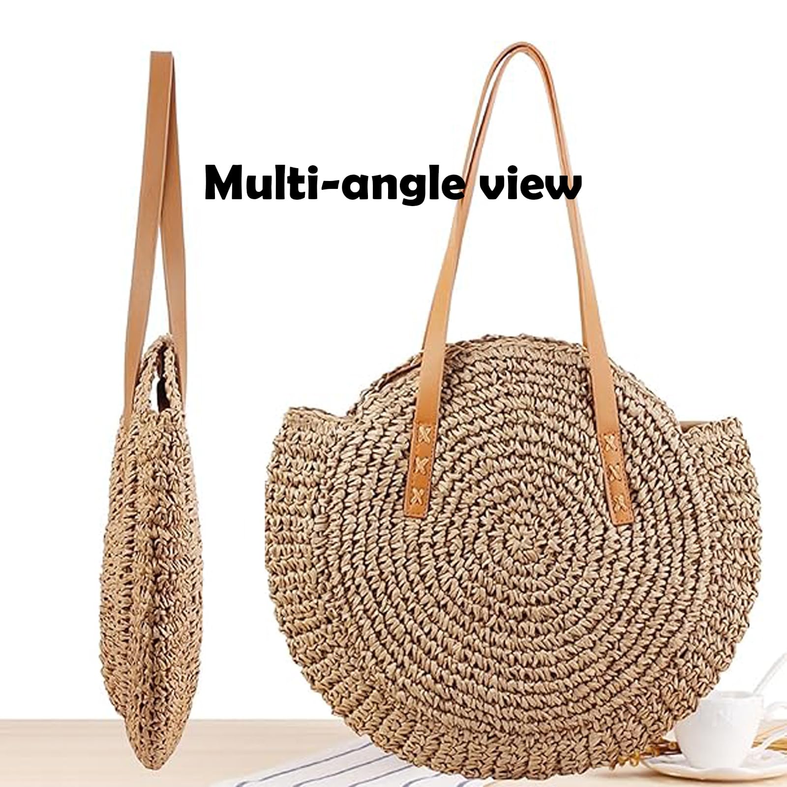 Panier De Plage Paille Sac Bandoulière Rétro Rond Sac À Bandoulière Rotin De Paille Pour À Main Femme Ete Paille De Plage Paille Pour les voyages, les vacances, les loisirs