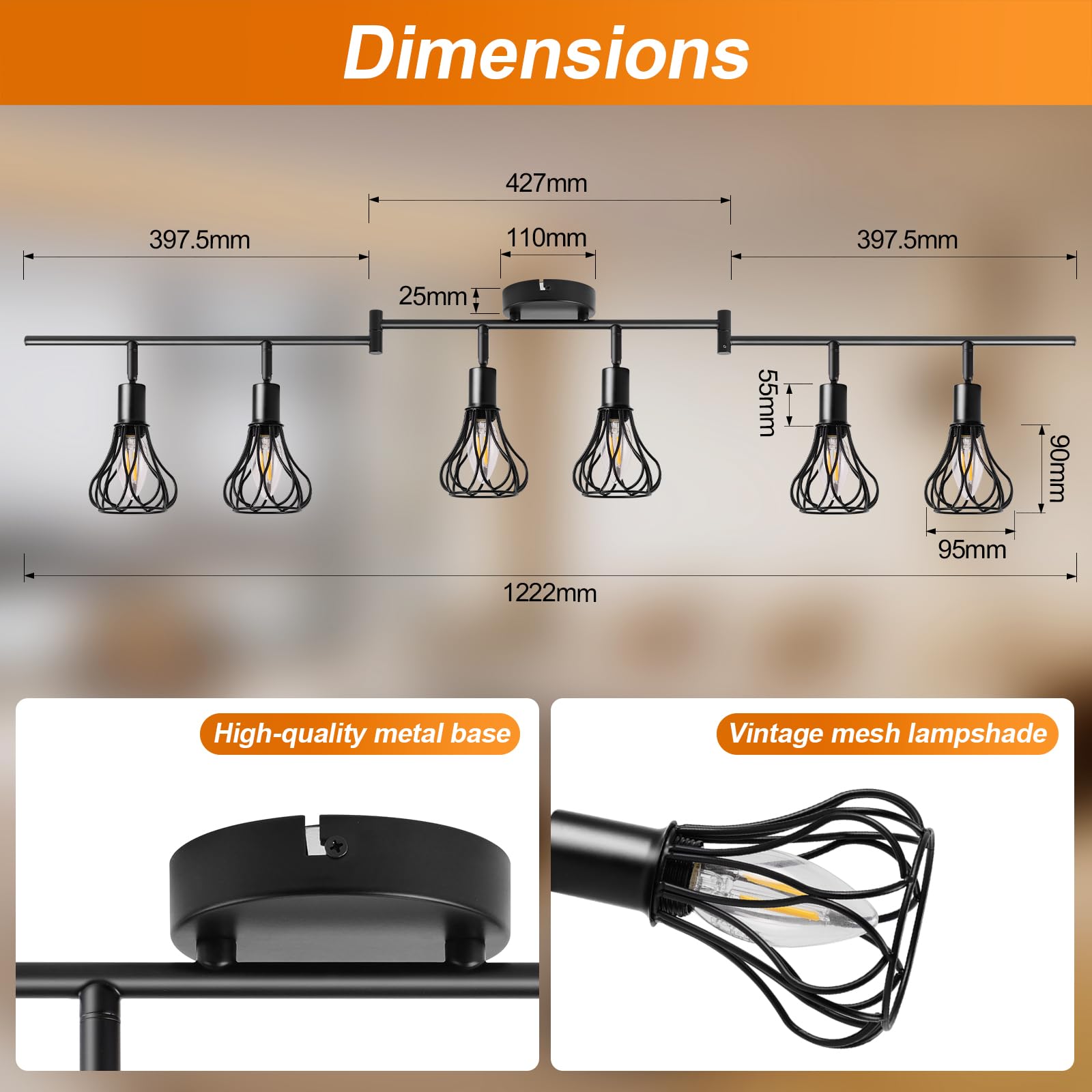 GeyouLux Deckenlampe LED Deckenleuchte E14 Deckenstrahler 6 Flammig Schwenkbar 350° Deckenspots Retro Küchenlampe Wohnzimmerlampe Schwarz Lampe für Küche Wohnzimmer Flur Schlafzimmer Ohne Leuchtmittel