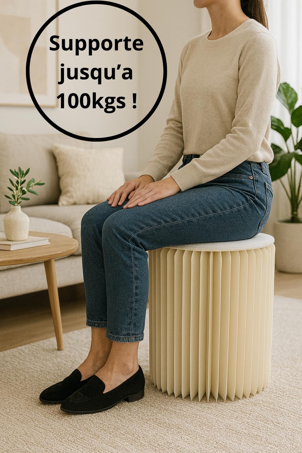 Tabouret Pliable en Carton Rigide – Gain de Place – Table basse ou assise d’appoint – Table de chevet – Facile à fermer – Compact, stable et élégant – Idéal salon, chambre, bureau, décoration – 40 cm