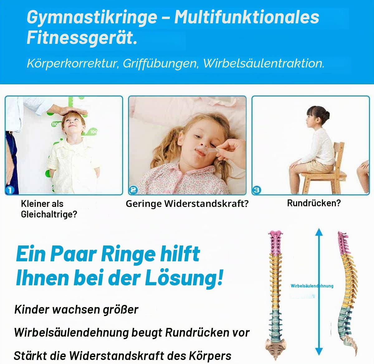 Gymnastikringe für Kinderstangen, Übungsringe zum Aufhängen mit Riemen, professionelle Fitnessringe, Klimmzugringe, Kindertrapezstange, Klimmzüge, Gymnastikringe, rutschfest, belastbar bis 200 kg