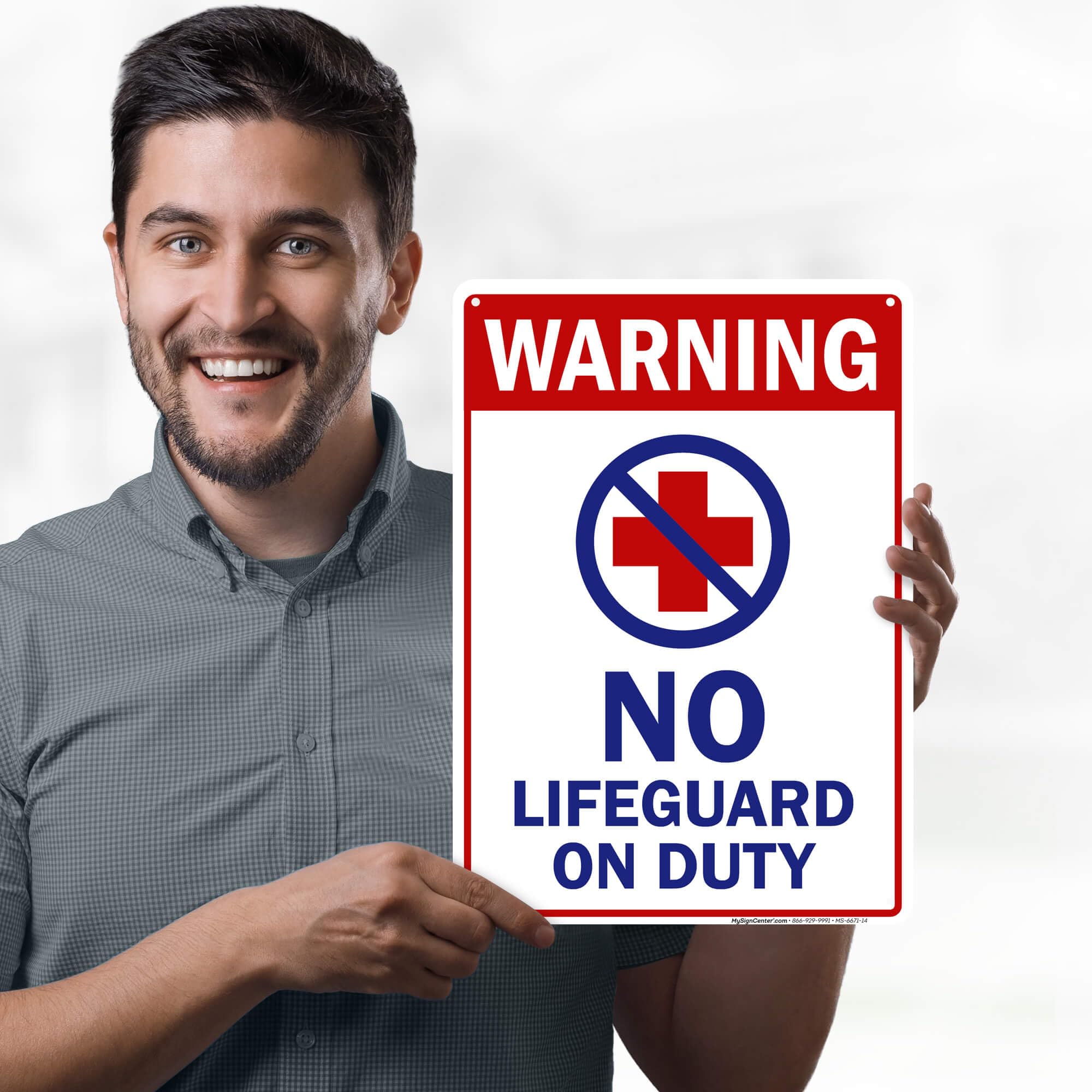 No Lifeguard On Duty Sign, 10x14 Inches, 55 mil thick HDPE (high density polyethylene), Made in USA by My Sign Center