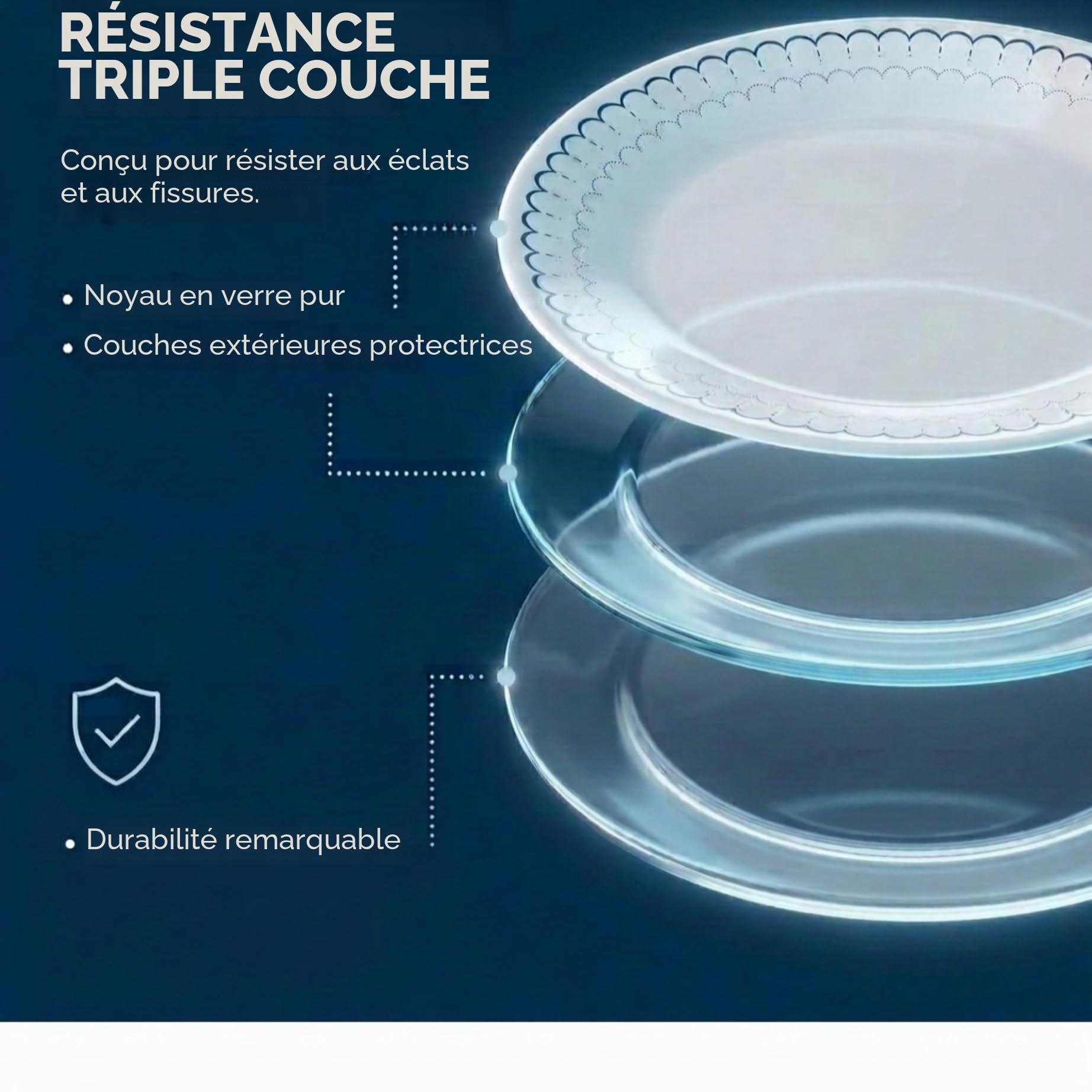 Corelle Service de table 18 pièces pour 6 personnes - Assiettes rondes et bols légers en verre Vitrelle triple couche - Résistant aux éclats - Passe au micro-ondes et au lave-vaisselle - Caspienne -