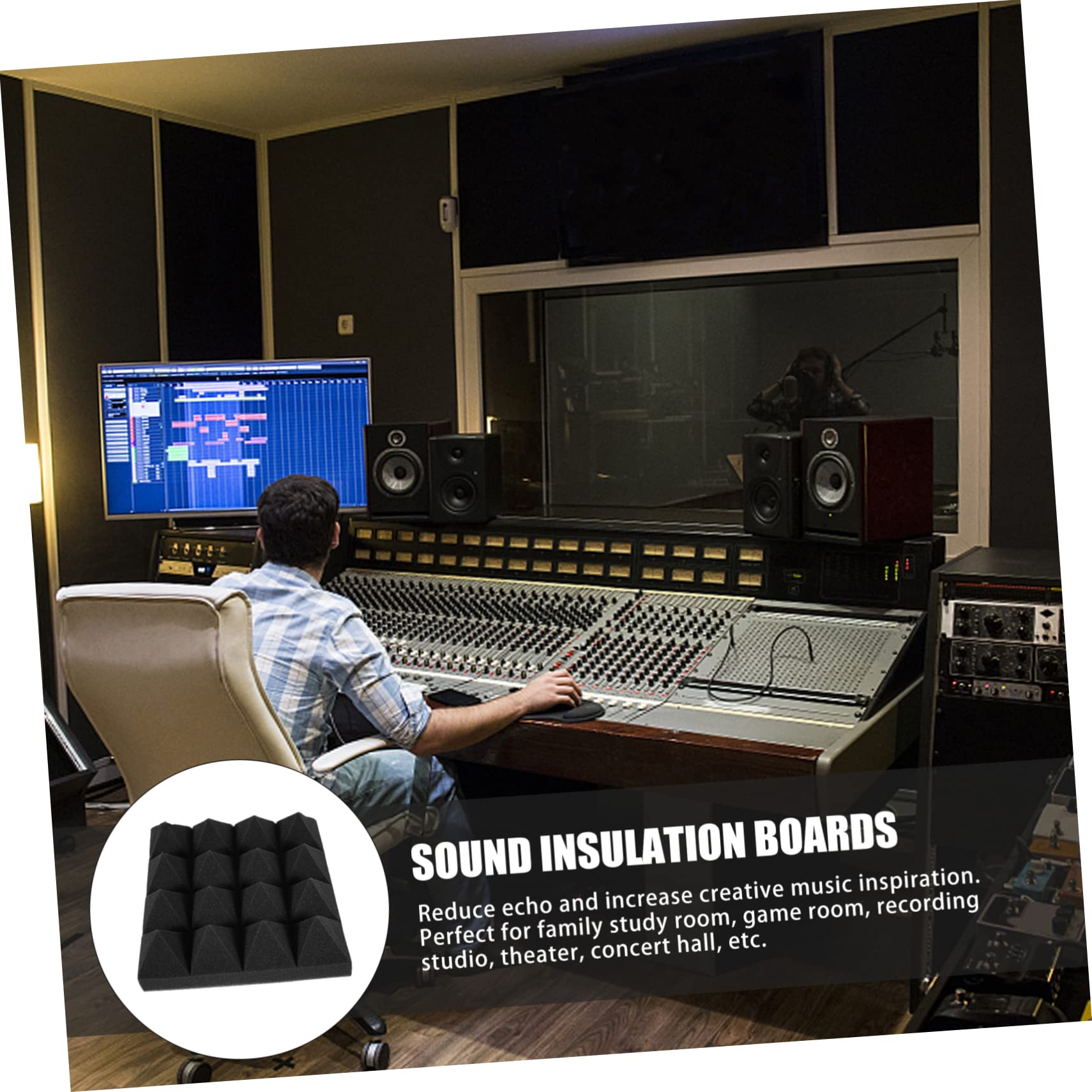 12 Piezas Paneles Acústicos de Absorción de Sonido Ignífugo Adhesivo para Estudio Grabación Ktv Sala Oficina Hogar
