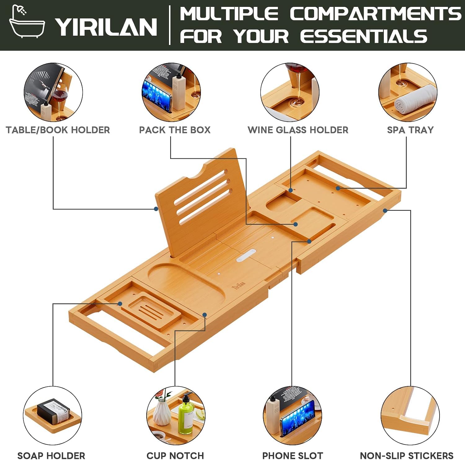 Bamboo Bath Tray - Luxury Bath Caddy with FREE Shipping -3