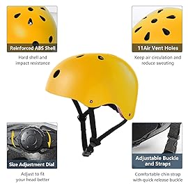 Tourdarson Skateboard Helmet Impact Resistance Ventilation for Youth & Adults (Yellow,Large)