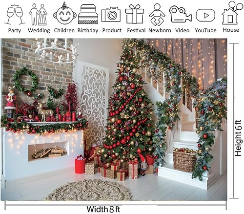 Miniatura 6 de CYLYH Telones de fondo de Navidad de 10 x 10 pies para chimenea de Navidad, árbol de Navidad, regalo de fiesta, decoración del hogar, fondos de