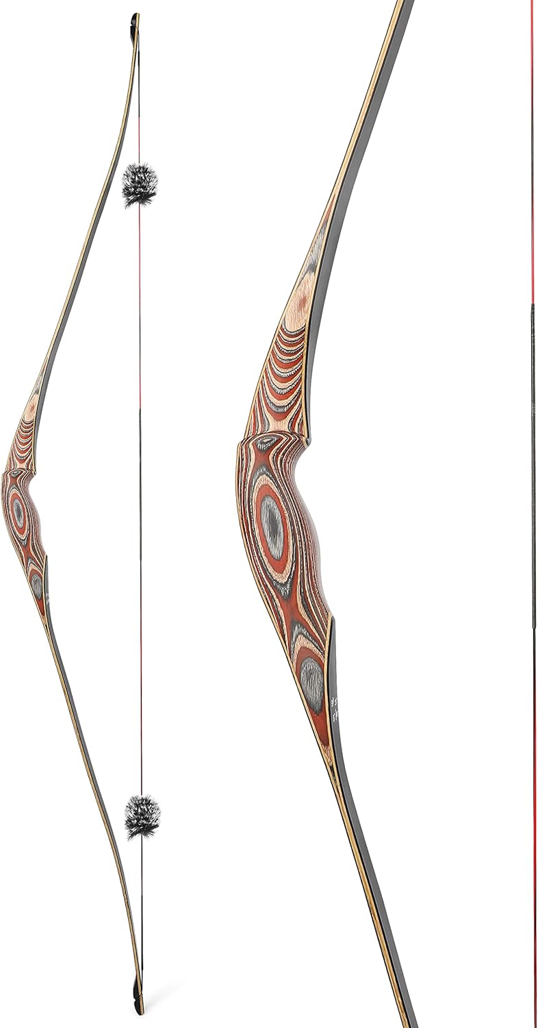58" Traditional Longbow 20-50 Lbs One Piece Wood Long Bow Right/Left Hand Recurve Bow for Beginner Women Teens