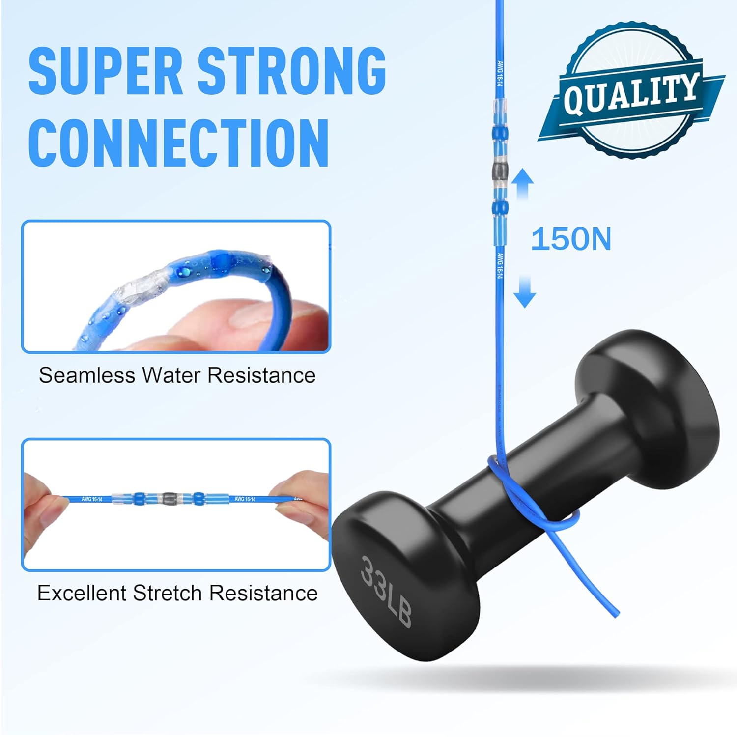 Kuject 200PCS Solder Seal Heat Shrink Wire Connectors AWG 16-14, Blue Butt Connectors Waterproof Splice for Marine, Automotive, Boat