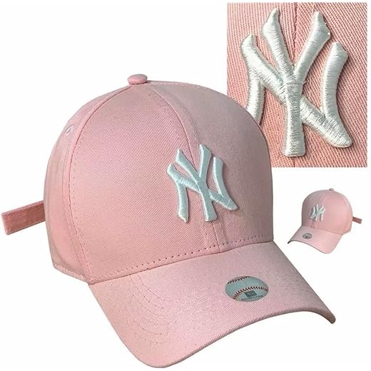 Boné Feminino Masculino New York, Rosa Claro com Logo NY Branco, Unissex Ajustável com Fecho de Fita