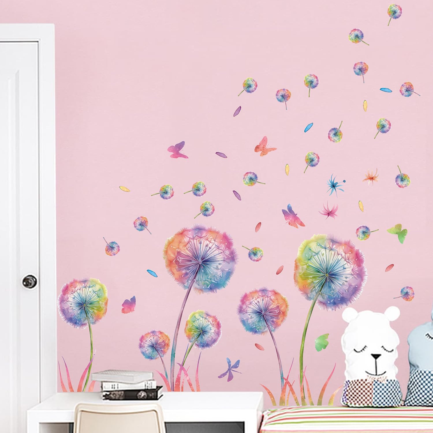 Wondever Wandtattoo Pusteblume – Bunte Wandaufkleber Mit Schmetterlingen Für Kinderzimmer (90x30 Cm)