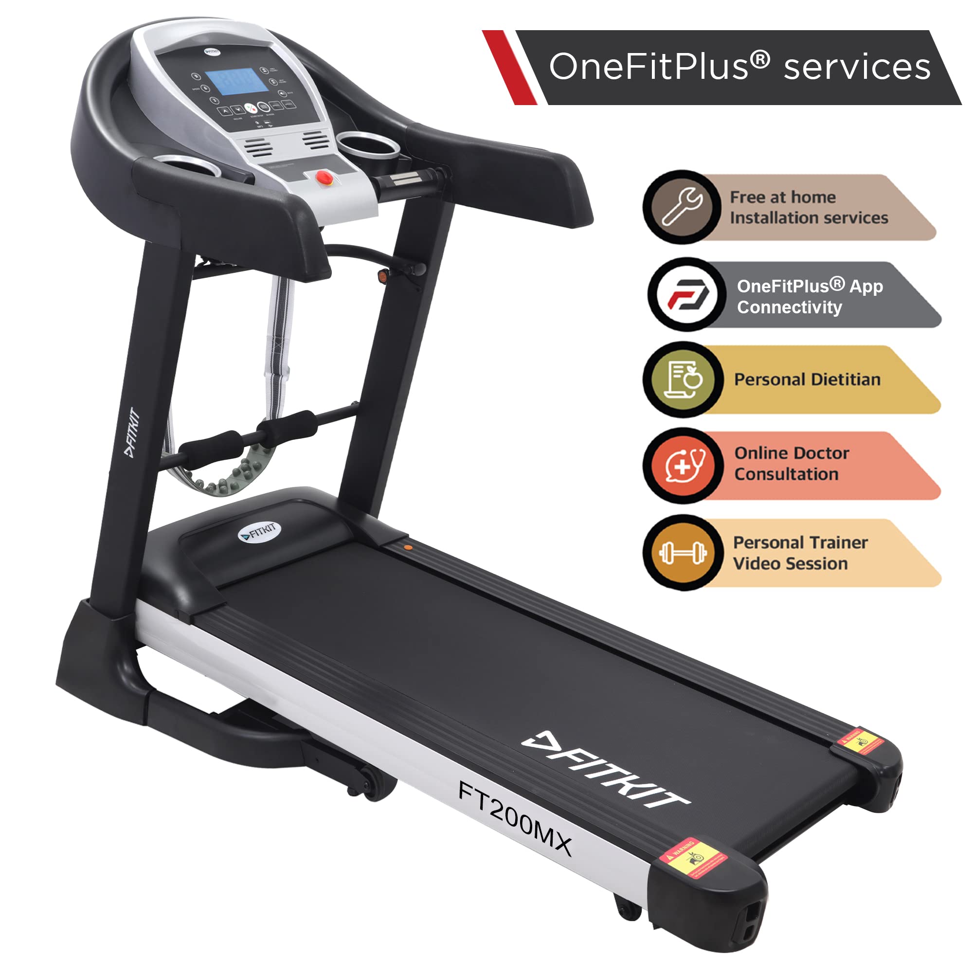 Fitkit Ft200 Series 5hp Peak Dc Motorized Black Treadmill