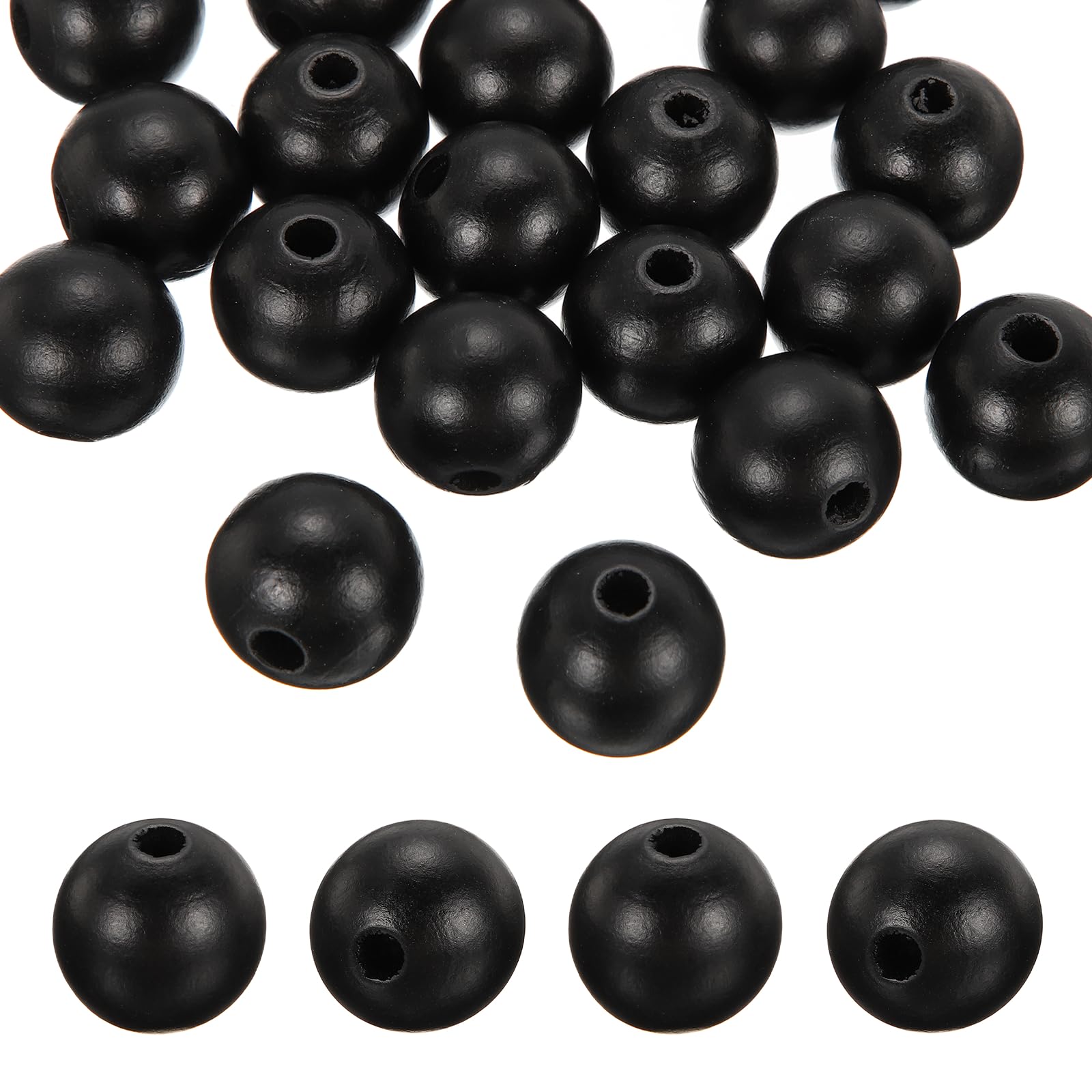 PATIKIL 25pcs 30mm Black Natural Wood Beads with 6mm Hole Unfinished Round Wooden Loose Spacer Balls Bulk for DIY Crafts Garland Macrame Farmhouse Decor Jewelry Making
