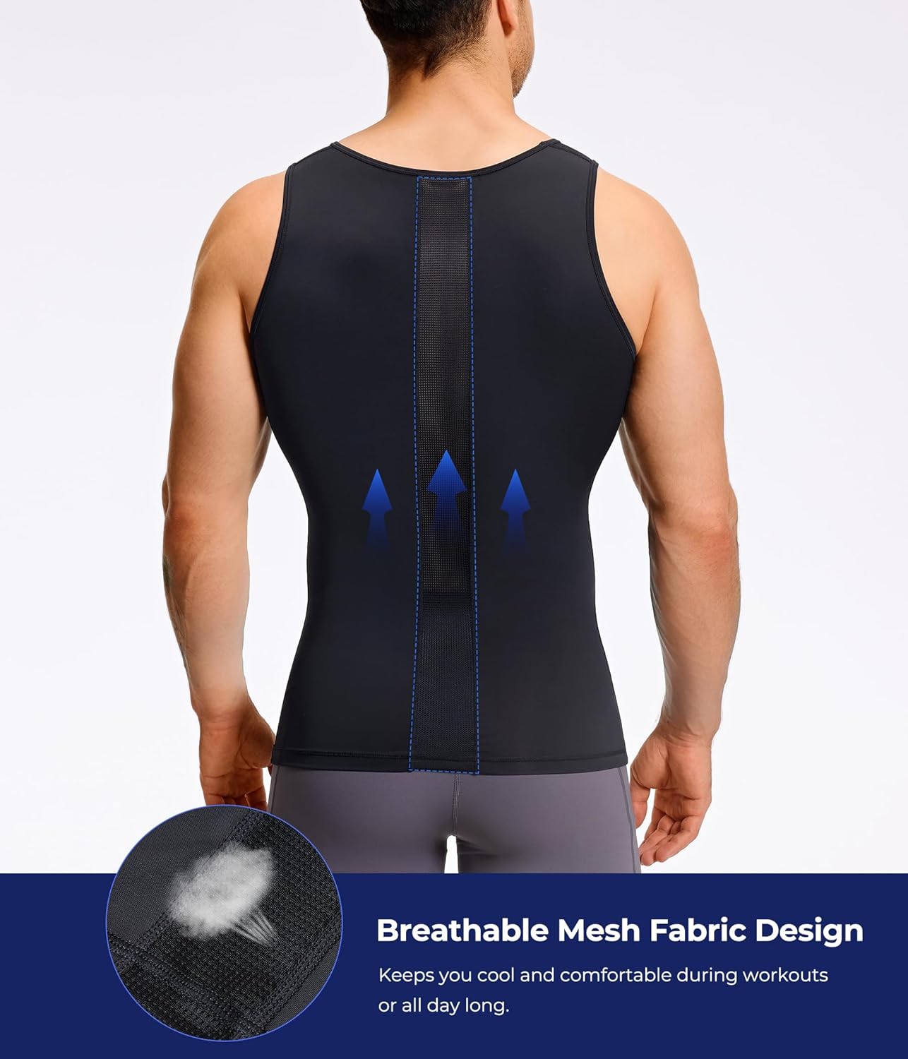 TAILONG Mens Compression Shirt Tank Top Undershirt Shapewear Slimming Body Shaper Vest Mesh Workout Shirts - Image 4