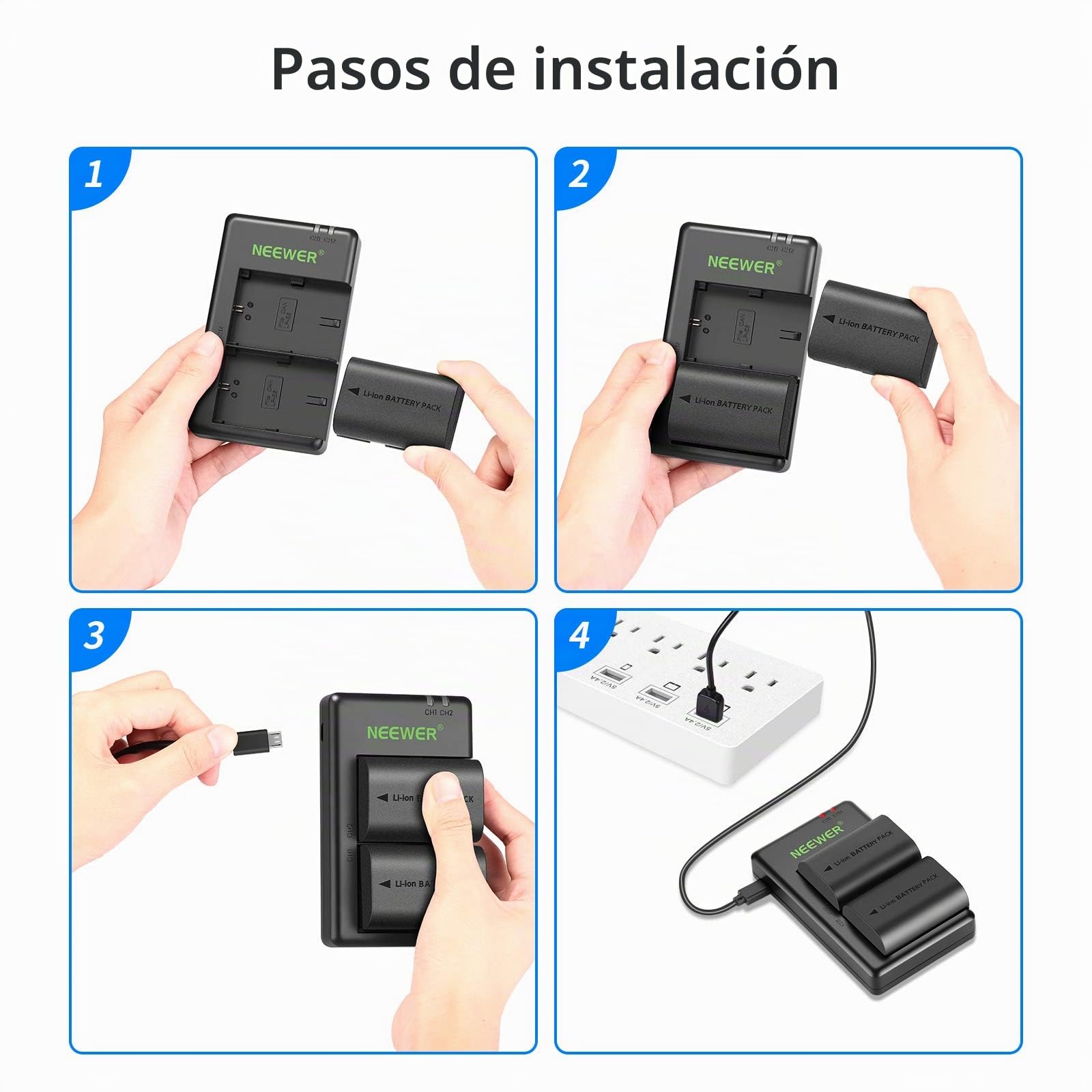 NEEWER Batería de Repuesto LP-E6NH Cargador de Batería Recargable Compatible con Canon EOS R7, EOS R5, EOS R6 R6 II, EOS R,5D II III IV,6D,6D II,7D,7D II,70D,80D,90D (2-Pack, Puerto Micro USB)
