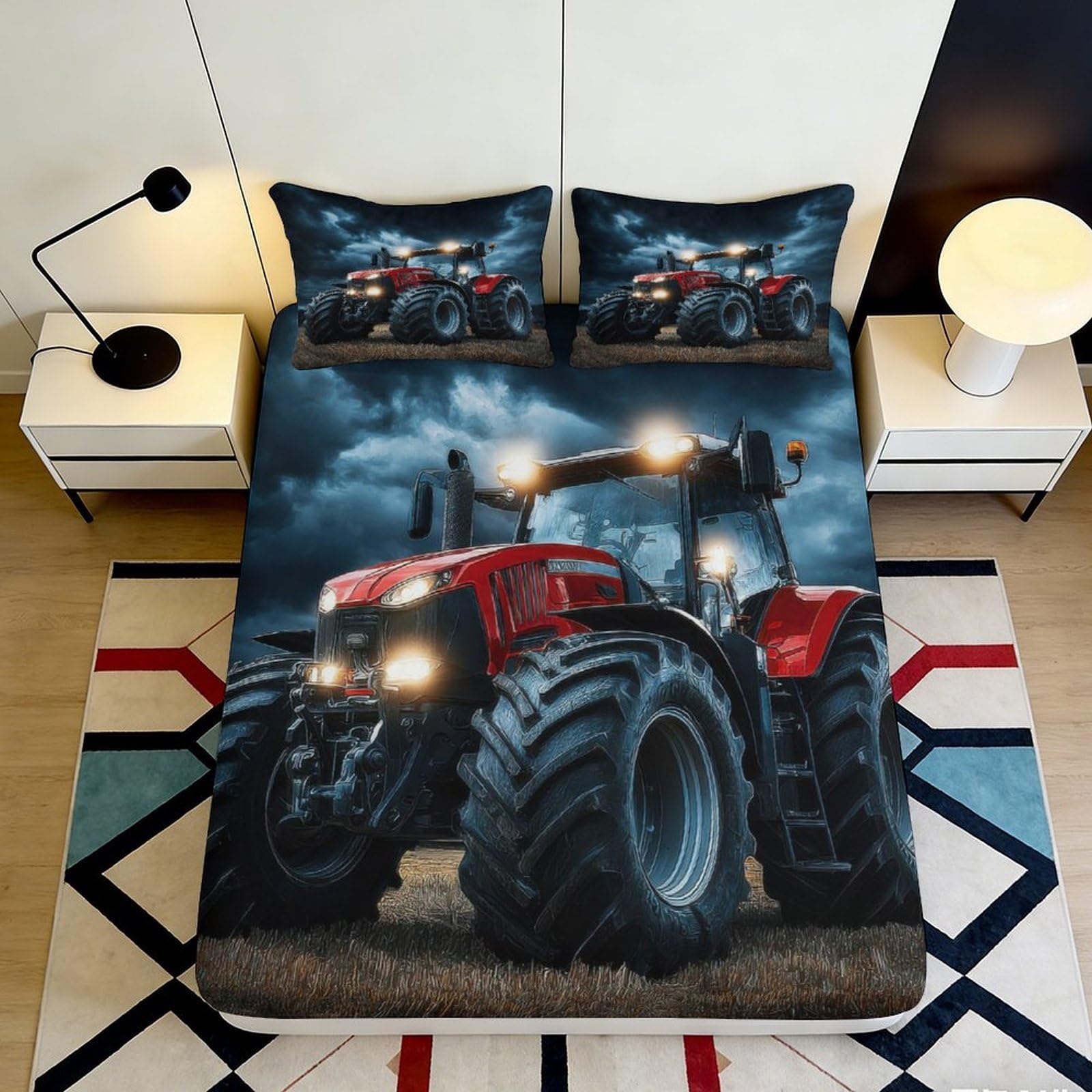 Decorative Tractor Fitted Sheet 3D Printed, Soft Touch Microfiber, Stylish Bedroom Accent, Guest Room Bedding, Wrinkle Resistant, Bed Cover 90x200x25cm