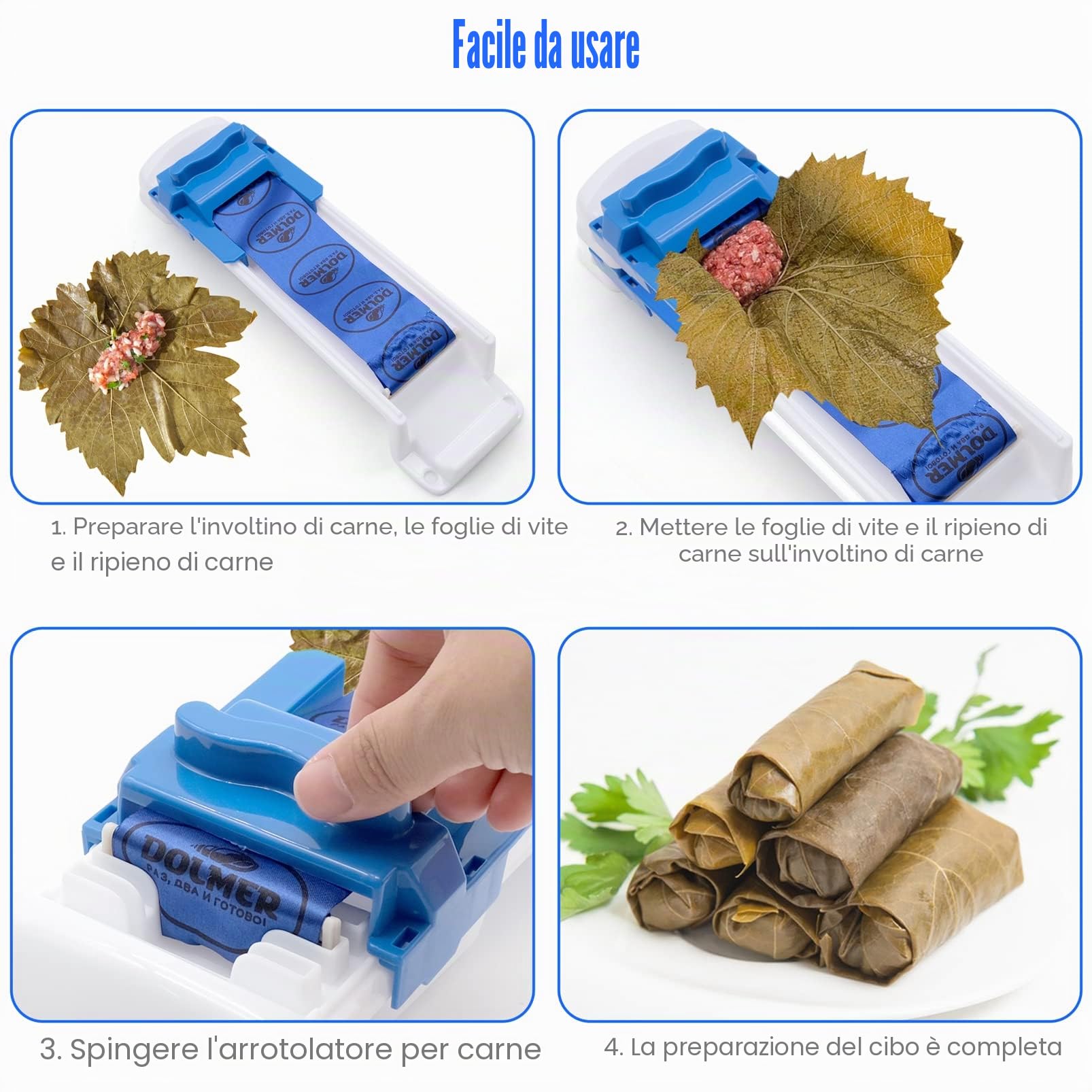 Foglie d'uva Rolling Machine Yaprak Sarma Maker Foglie di vite ripiene Strumento di rotolamento Foglie di cavolo Rullo di carne Macchina per involtini primavera Cucina Vite Foglia Rullo