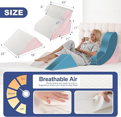 Miniatura 2 de Sistema de almohada geriátrica de cuña de 4 piezas, cuñas de cama para ancianos para sentarse o dormir, posicionador corporal poscirugía con base