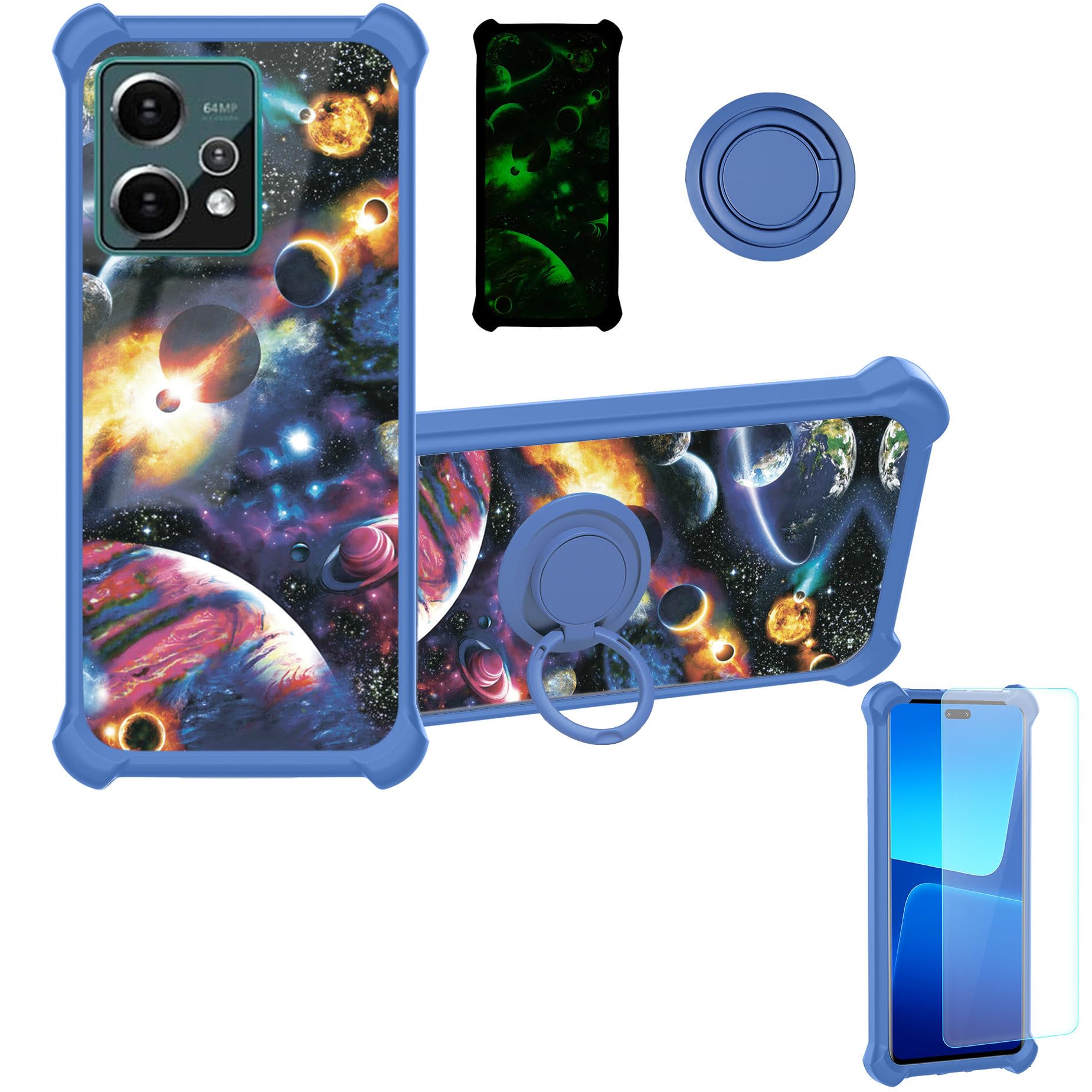 Case Compatible for HMD Crest Max Phone Case Cover [with Tempered Glass Screen Protector][Hard PC + Soft Silicone][Ring Support] [Luminous Effect] YGL-XQ