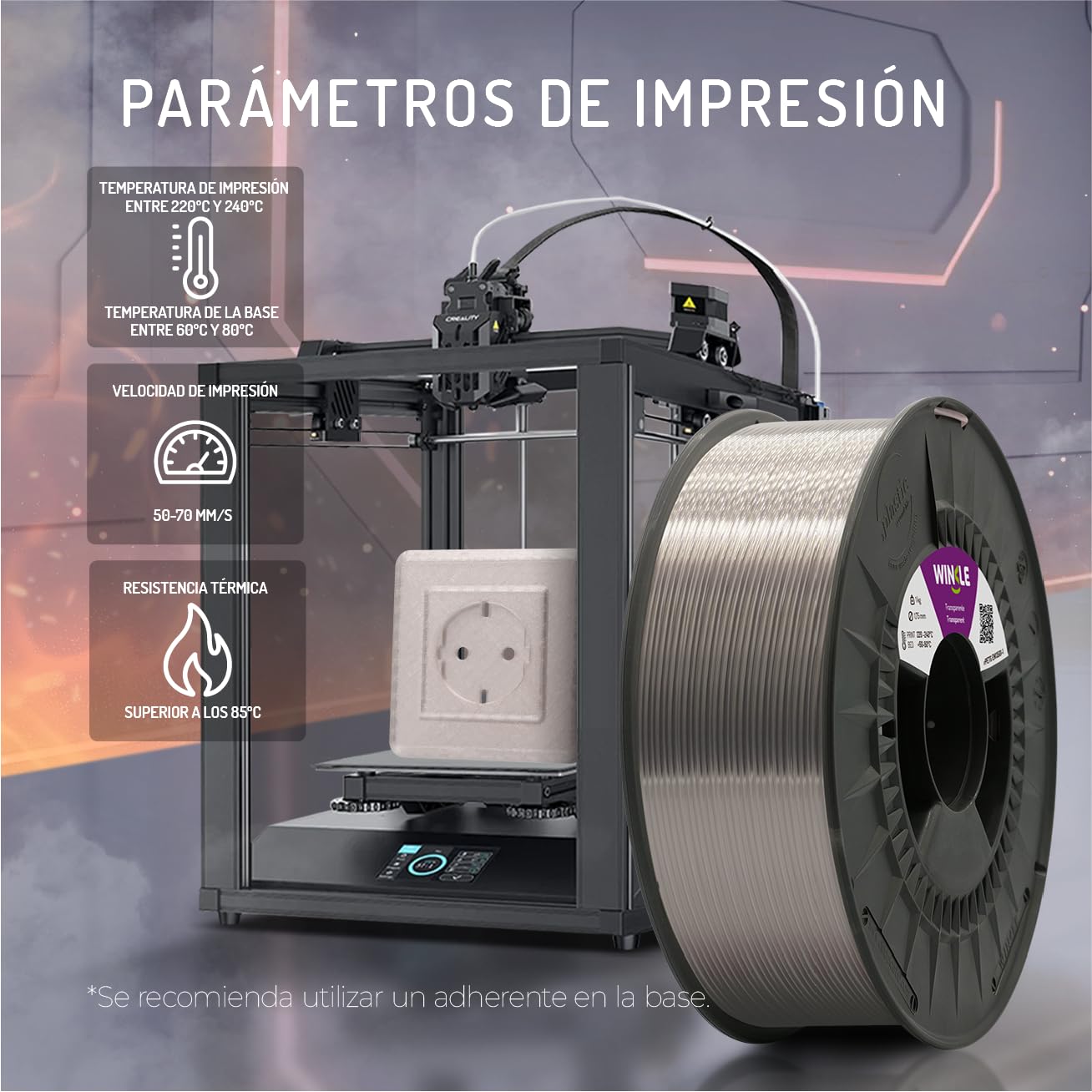 WINKLE Filament PETG FR 1,75 mm Noir 1 kg, Filament pour Imprimante 3D, PETG Résistant à la Flamme EN13501-1 pour Applications Électroniques et Exposition à des Sources de Chaleur, Précision