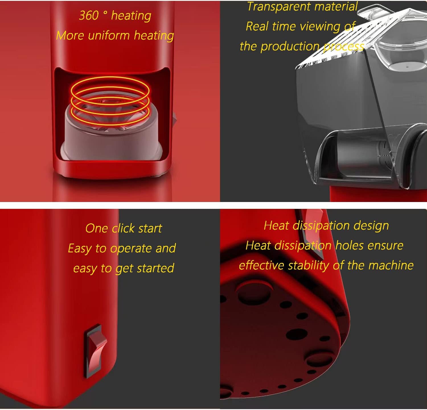 Nostalgia Hot Air Popcorn Popper Maker, 1200W Electric Pop Corner Machine, 16 Cups, 3 Minutes Done, Fully Automatic Healthy No Oil and No Sugar Corn Popcorn Machine (Pink)