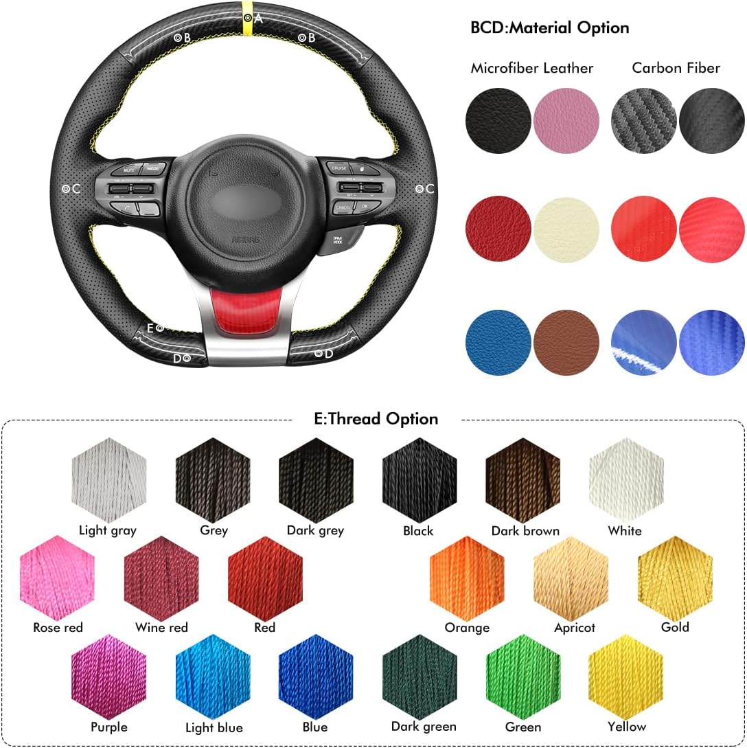 MEWANT Car Steering Wheel Covers for Kia Optima (Turbo) 2014-2015 Hand-Stitched Carbon Fiber&Microfiber Leather Car Steering Wrap
