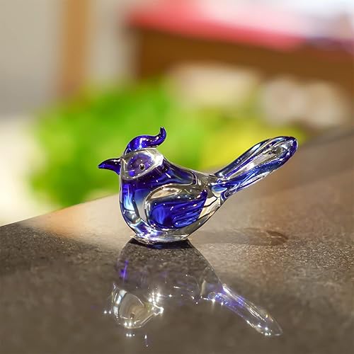 Miniatura 6 de HDCRYSTALGIFTS Figuras de pájaro de vidrio soplado de 3.5 pulgadas, coleccionables, estatua de Jay azul, decoración de adorno de pisapapeles de