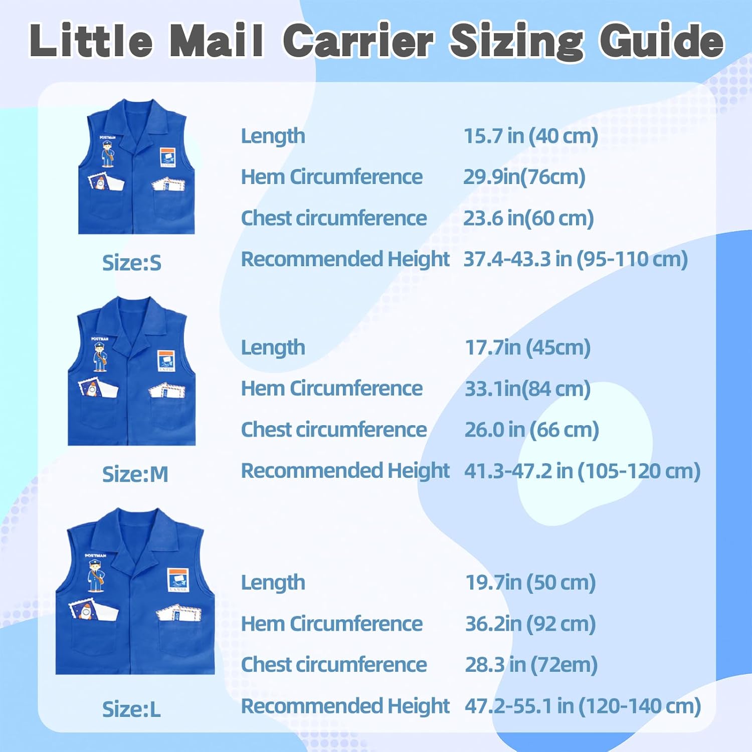 Kids Mailman Costume Set, Community Helper Postal Uniform with Mail Bag, Boy Dress Up for Role Play Career Day