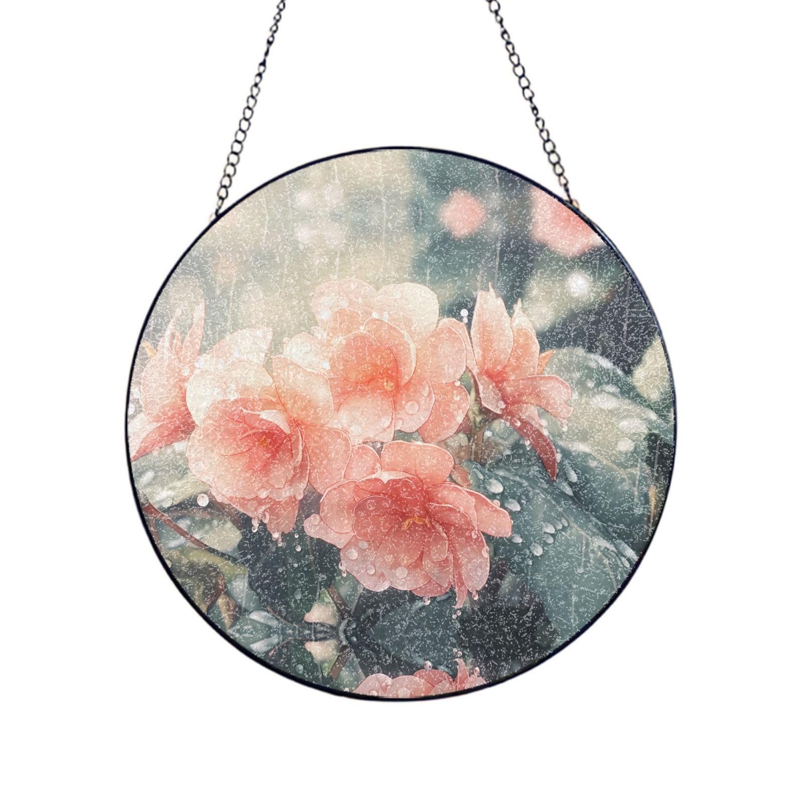 Phayah Pink Petals Print Glass Window Hanging Sun Catchers Suncatcher Decor For Birthday For Home Garden Porch 12in（30cm）