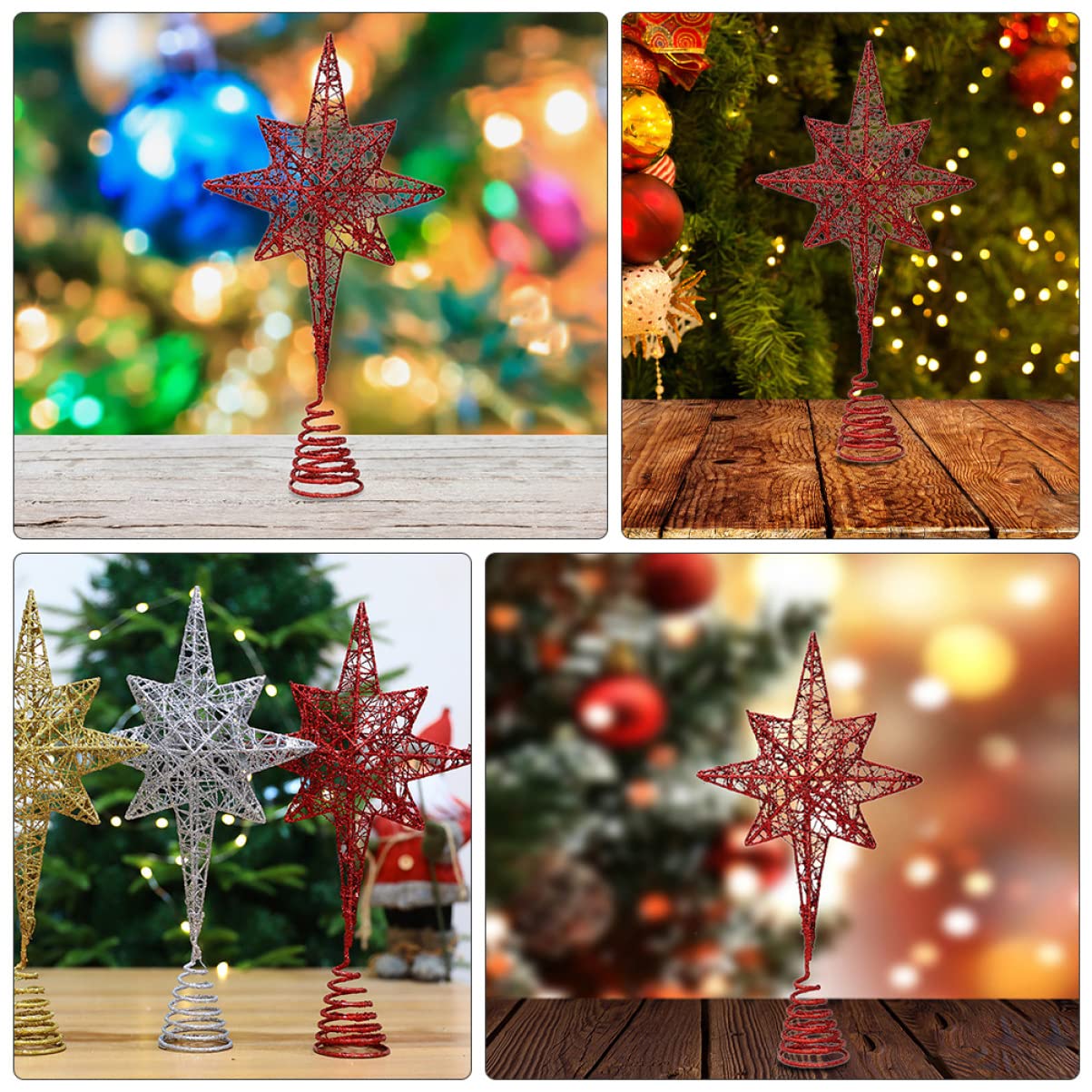 Uonlytech 3 Stück Weihnachtsstern-baumspitzen- 8-zackiger Stern Baumspitze Für Weihnachtsdekoration Einfach Zu Verwendendes Party-Ornament