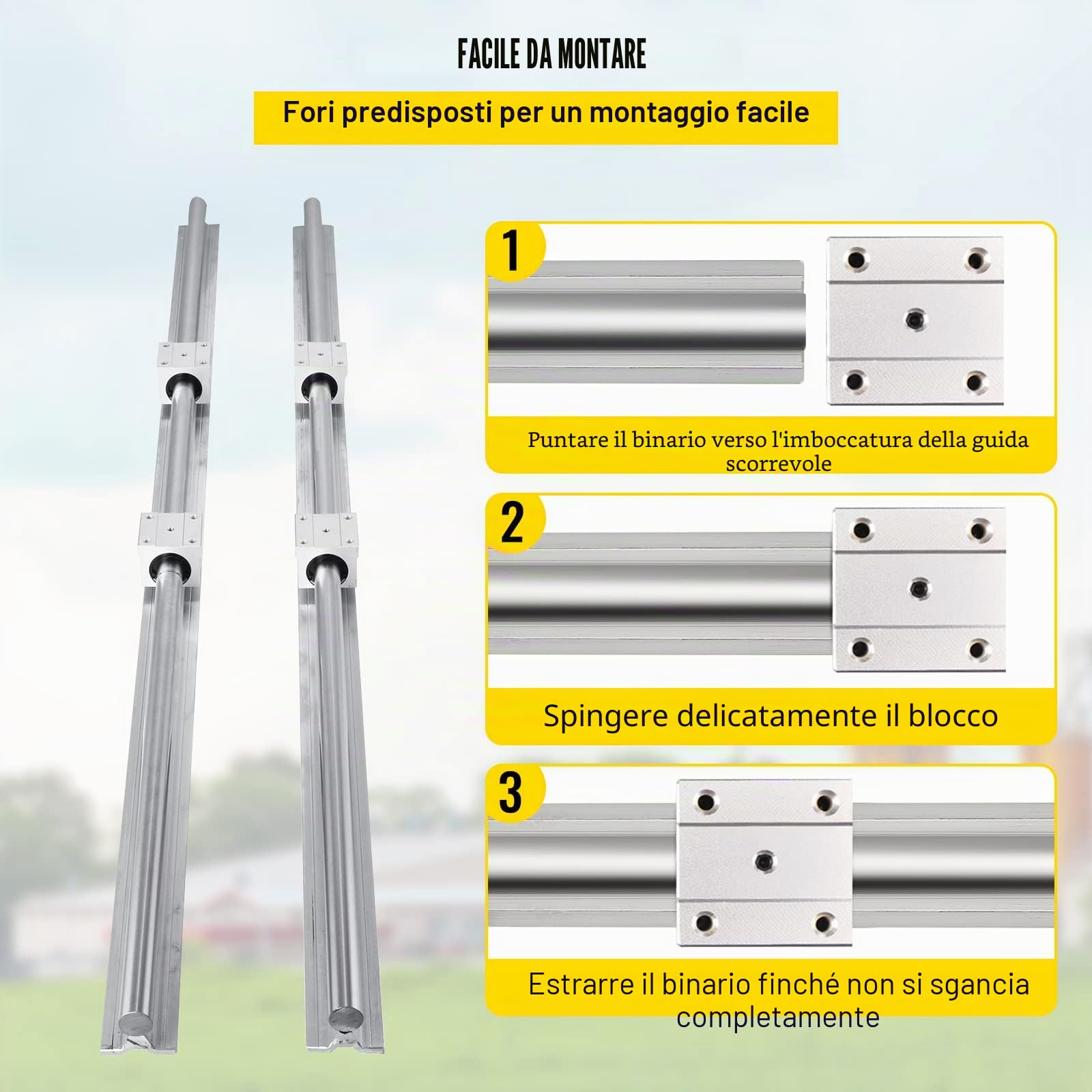 VEVOR Guida Lineare SBR20 da 6001000 mm, Set di Guide per Cuscinetti Lineari 300, con 3 Viti a Ricircolo di Sfere da C7, Materiale in Acciaio di Alta Qualità, Facile da Installare