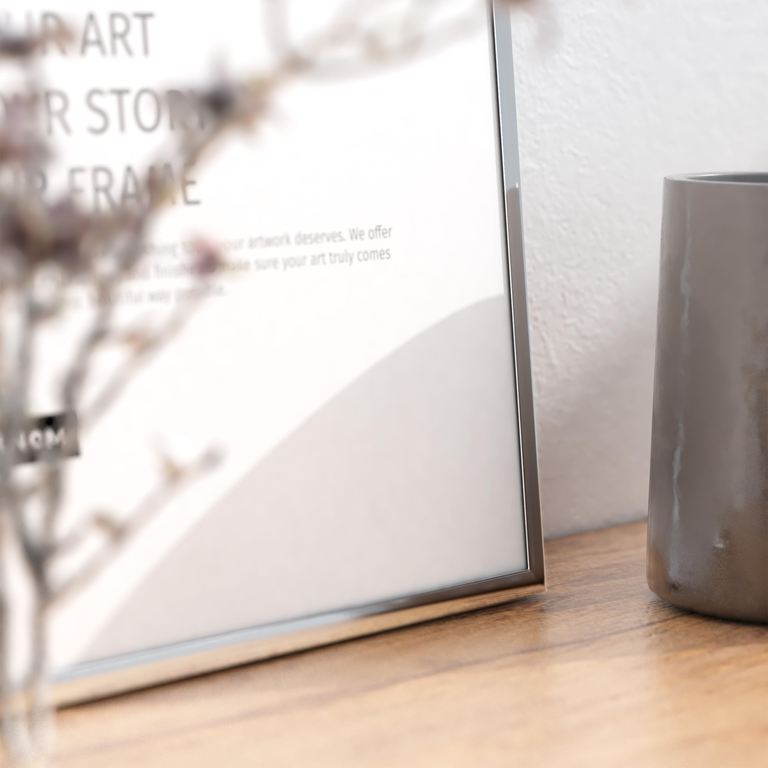 JUNOMI® Picture Frame 40 × 60 cm, Silver Glossy Aluminium, Slim Profile, Shatterproof Acrylic Glass - Image 4