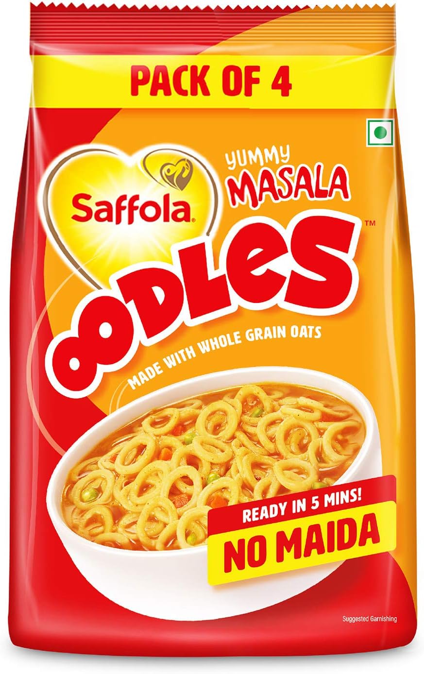 Saffola Oodles, Ring Noodles, Yummy Masala Flavour, No Maida, Whole Grain Oats, 184g Pouch